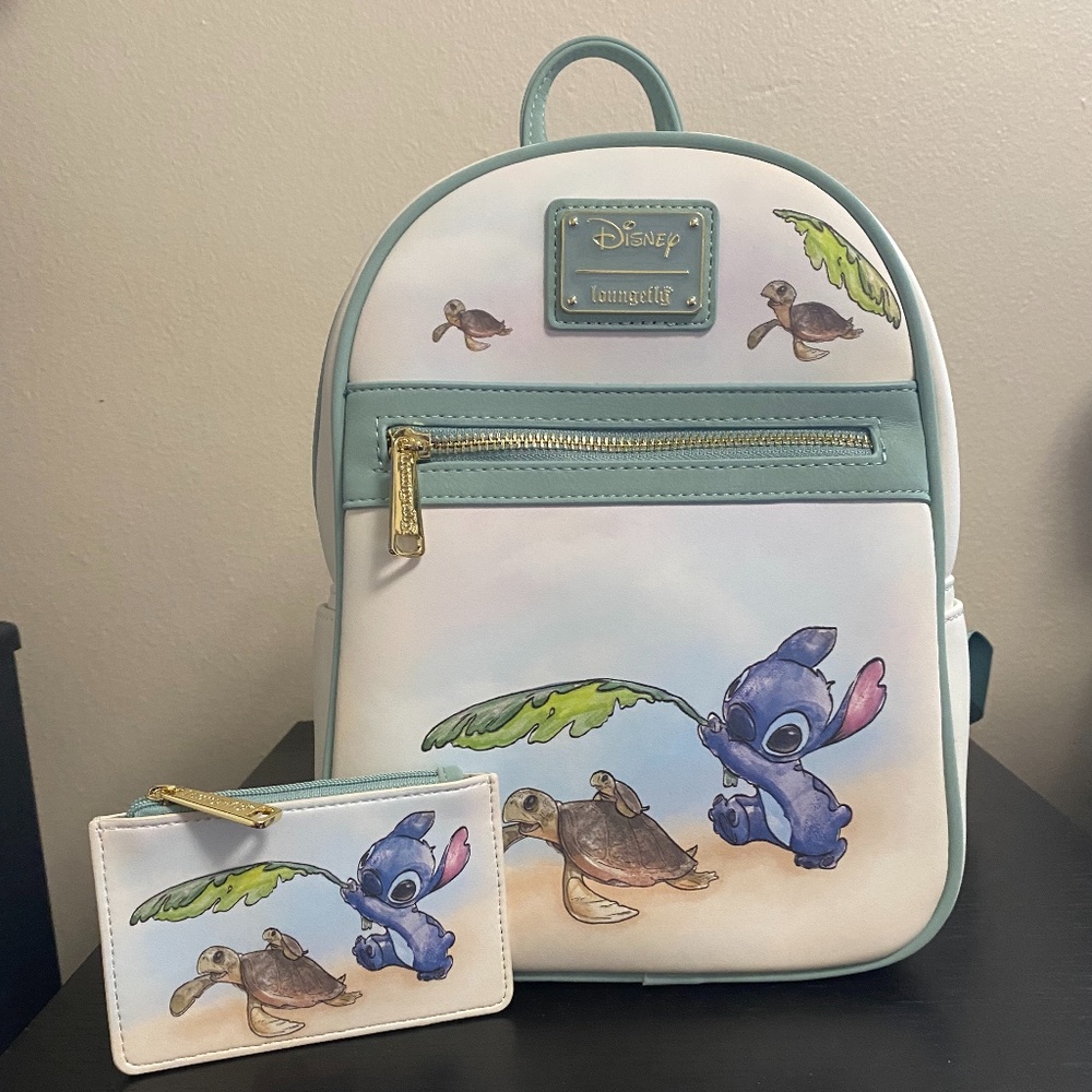 Loungefly Stitch Turtles Mini Backpack and wallet